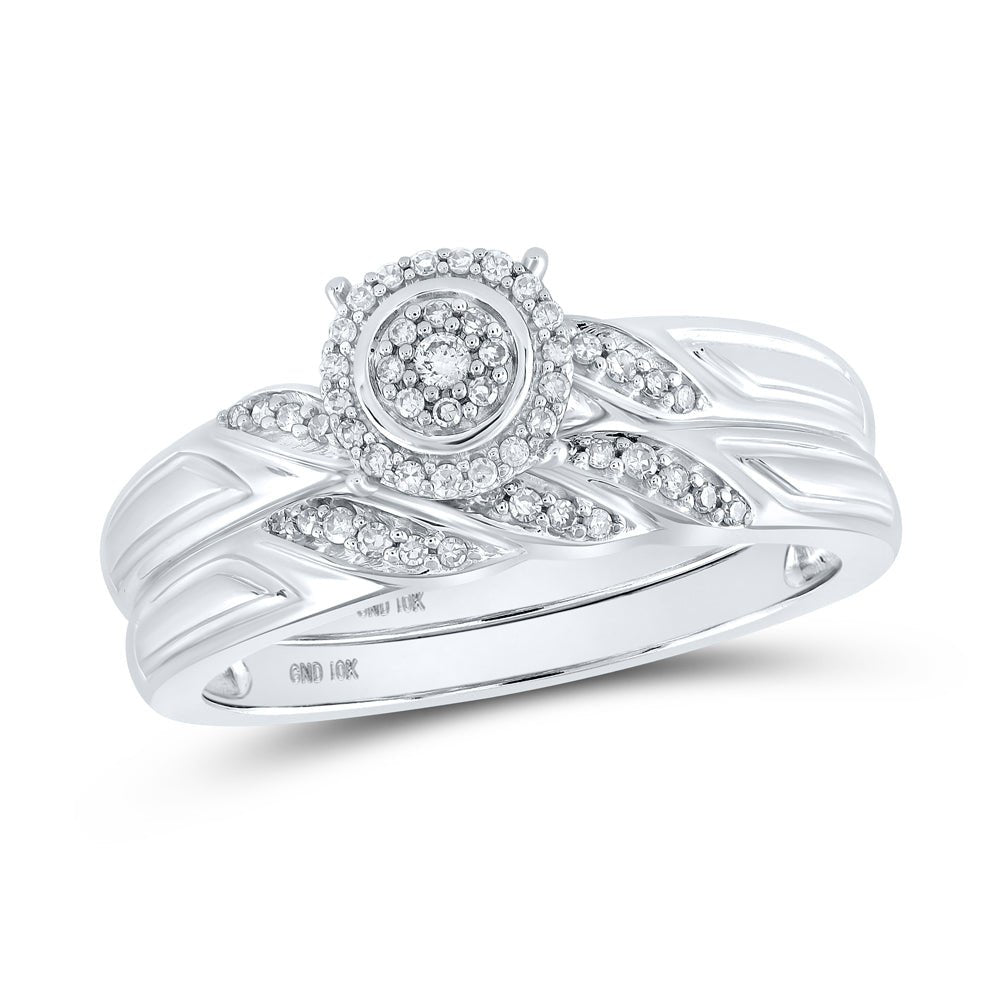 Eternal Brilliance 10kt White Gold Diamond Halo Bridal Wedding Ring Set - Splendid Jewellery