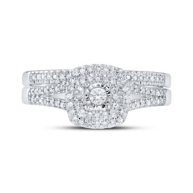 Eternal Brilliance 10kt White Gold Diamond Halo Bridal Wedding Ring Set - Splendid Jewellery