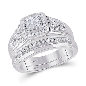 Eternal Brilliance 10kt White Gold His Hers Round Diamond Square Matching Wedding Set - Alternate view 4 from Splendid Jewellery