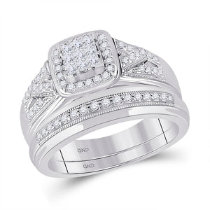 Eternal Brilliance 10kt White Gold His Hers Round Diamond Square Matching Wedding Set - Splendid Jewellery