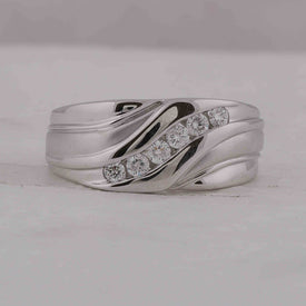 Eternal Brilliance: 10kt White Gold Men's Round Diamond Wedding Band Ring 1/3 Cttw - A Timeless Treasure for Your Special Day Front View from Splendid Jewellery