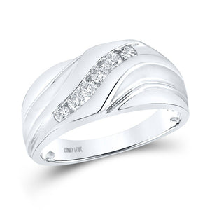 Eternal Brilliance: 10kt White Gold Men's Round Diamond Wedding Band Ring 1/3 Cttw - A Timeless Treasure for Your Special Day - Splendid Jewellery