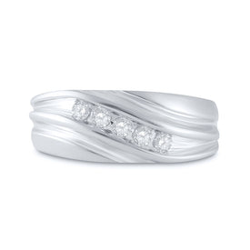 Eternal Brilliance 10kt White Gold Mens Round Diamond Wedding Band Ring 1/4 Cttw Side View 2 from Splendid Jewellery