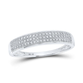 Eternal Brilliance: 10kt White Gold Mens Round Diamond Wedding Pave Band Ring 1/5 Cttw - Splendid Jewellery