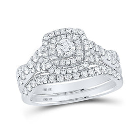 Eternal Brilliance | 10kt White Gold Round Diamond Bridal Wedding Ring Band Set 1 Cttw - Splendid Jewellery
