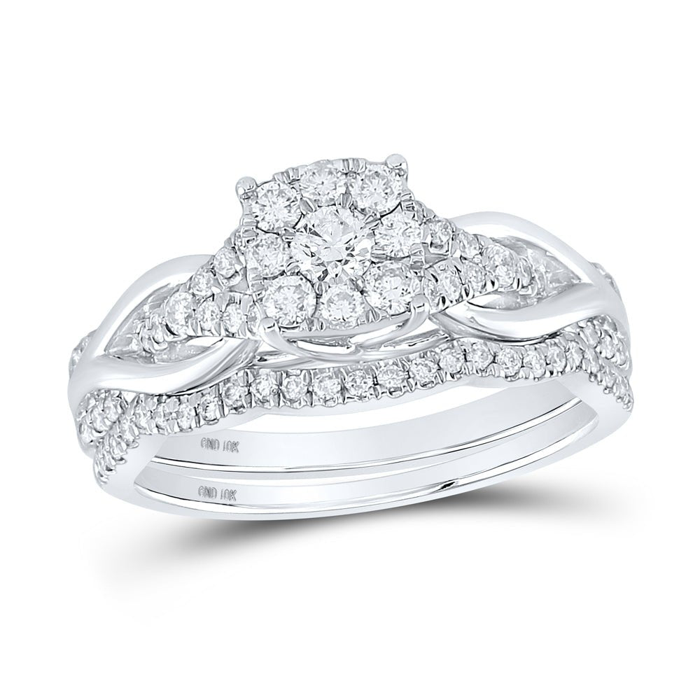 Eternal Brilliance 10kt White Gold Round Diamond Bridal Wedding Ring Band Set - Splendid Jewellery