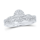 Eternal Brilliance 10kt White Gold Round Diamond Cluster Bridal Wedding Ring Band Set - Splendid Jewellery