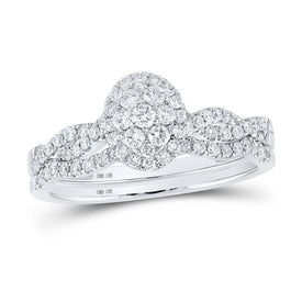 Eternal Brilliance 10kt White Gold Round Diamond Cluster Bridal Wedding Ring Band Set - Splendid Jewellery