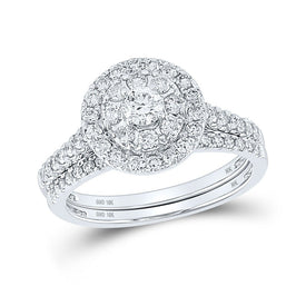 Eternal Brilliance | 10kt White Gold Round Diamond Halo Bridal Wedding Ring Band Set 1 Cttw - Splendid Jewellery