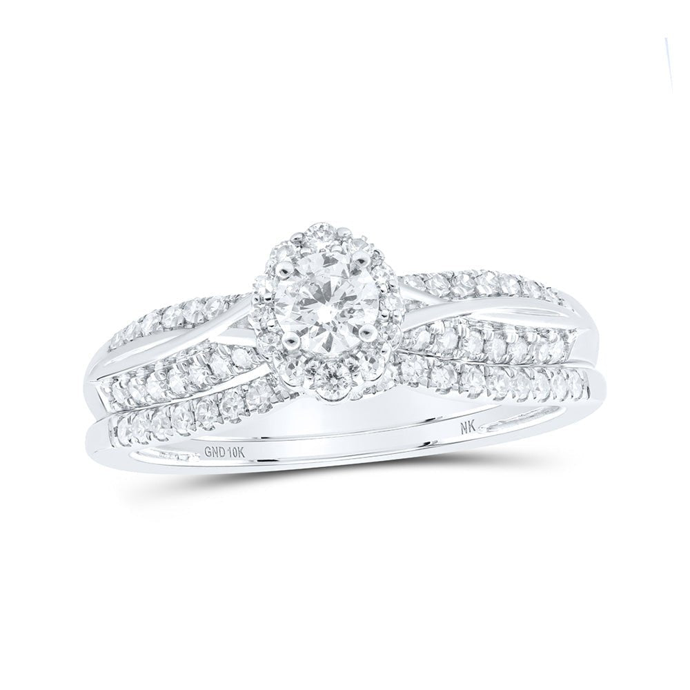Eternal Brilliance | 10kt White Gold Round Diamond Halo Bridal Wedding Ring Band Set 1/2 Cttw - Splendid Jewellery