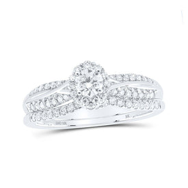 Eternal Brilliance | 10kt White Gold Round Diamond Halo Bridal Wedding Ring Band Set 1/2 Cttw - Splendid Jewellery