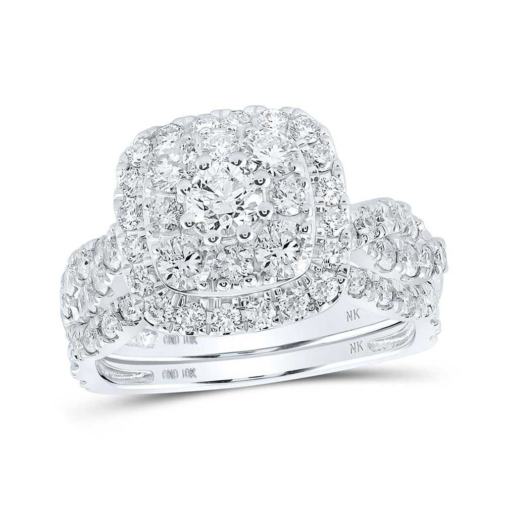 Eternal Brilliance | 10kt White Gold Round Diamond Halo Bridal Wedding Ring Band Set 2 Cttw | Splendid Jewellery - Splendid Jewellery