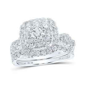Eternal Brilliance | 10kt White Gold Round Diamond Halo Bridal Wedding Ring Band Set 2 Cttw | Splendid Jewellery - Splendid Jewellery