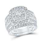 Eternal Brilliance | 10kt White Gold Round Diamond Halo Bridal Wedding Ring Band Set 3 Cttw - Splendid Jewellery
