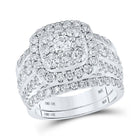 Eternal Brilliance | 10kt White Gold Round Diamond Halo Bridal Wedding Ring Band Set 3 Cttw - Splendid Jewellery