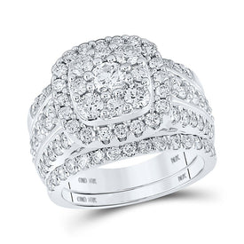 Eternal Brilliance | 10kt White Gold Round Diamond Halo Bridal Wedding Ring Band Set 3 Cttw - Splendid Jewellery