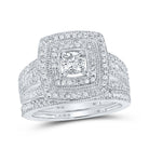 Eternal Brilliance 10kt White Gold Round Diamond Halo Bridal Wedding Ring Band Set - Splendid Jewellery