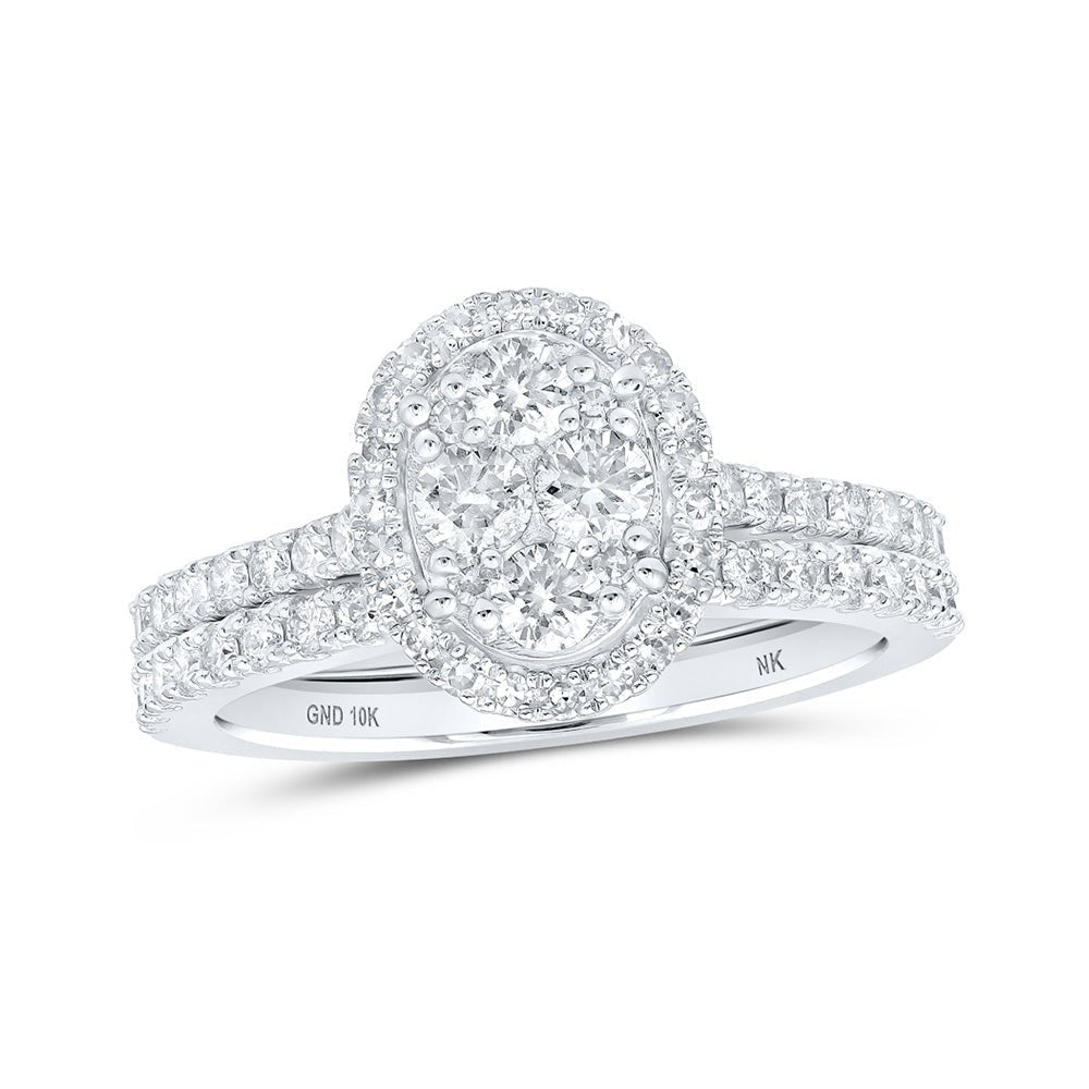 Eternal Brilliance: 10kt White Gold Round Diamond Halo Bridal Wedding Ring Band Set - Splendid Jewellery