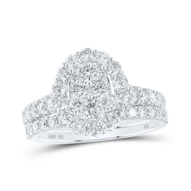 Eternal Brilliance | 10kt White Gold Round Diamond Oval Bridal Wedding Ring Band Set 1 - 5/8 Cttw - Splendid Jewellery