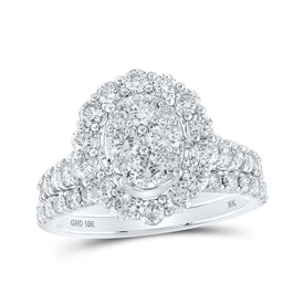 Eternal Brilliance 10kt White Gold Round Diamond Oval Bridal Wedding Ring Band Set - Splendid Jewellery