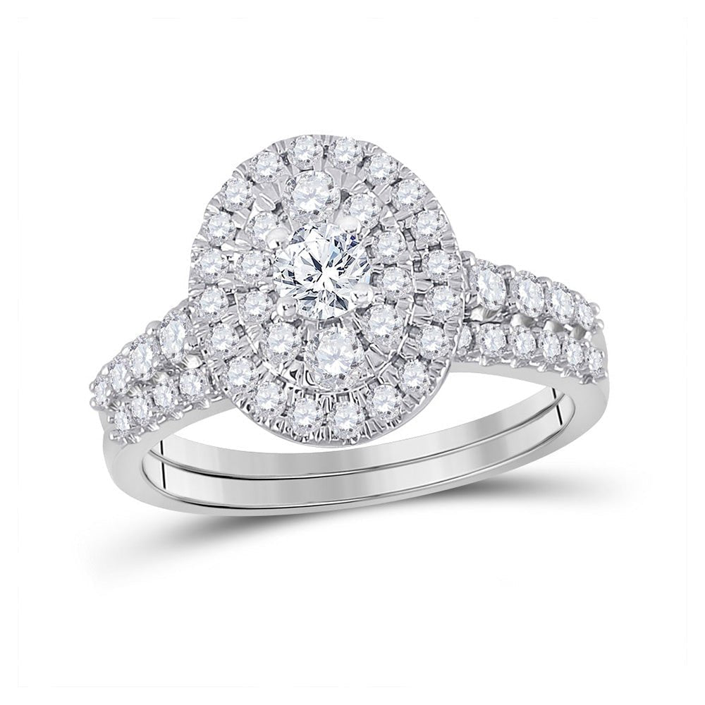Eternal Brilliance 10kt White Gold Round Diamond Oval Halo Bridal Wedding Ring Band Set 1 Cttw - Splendid Jewellery