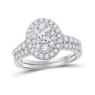 Eternal Brilliance 10kt White Gold Round Diamond Oval Halo Bridal Wedding Ring Band Set 1 Cttw - Splendid Jewellery