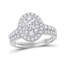 Load image into Gallery viewer, Eternal Brilliance 10kt White Gold Round Diamond Oval Halo Bridal Wedding Ring Band Set 1 Cttw - Splendid Jewellery