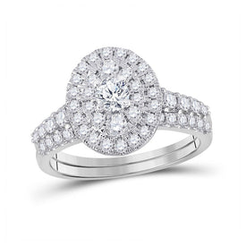 Eternal Brilliance 10kt White Gold Round Diamond Oval Halo Bridal Wedding Ring Band Set 1 Cttw - Splendid Jewellery
