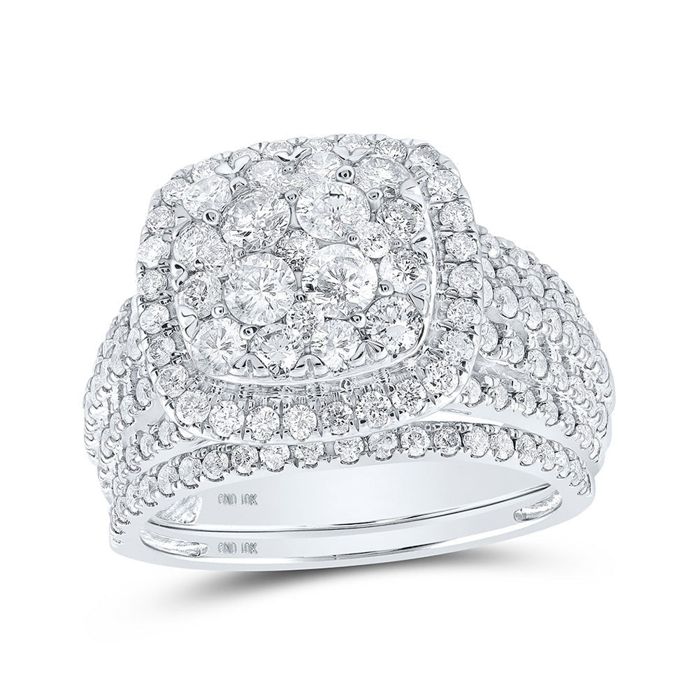 Eternal Brilliance | 10kt White Gold Round Diamond Square Halo Bridal Wedding Ring Band Set 2 Cttw - Splendid Jewellery