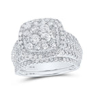 Eternal Brilliance | 10kt White Gold Round Diamond Square Halo Bridal Wedding Ring Band Set 2 Cttw - Splendid Jewellery