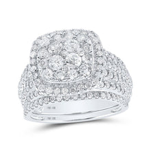 Load image into Gallery viewer, Eternal Brilliance | 10kt White Gold Round Diamond Square Halo Bridal Wedding Ring Band Set 2 Cttw - Splendid Jewellery