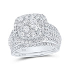 Eternal Brilliance | 10kt White Gold Round Diamond Square Halo Bridal Wedding Ring Band Set 2 Cttw - Splendid Jewellery