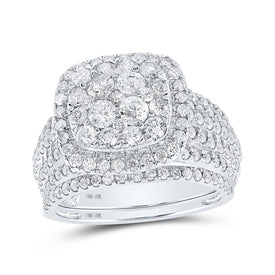 Eternal Brilliance | 10kt White Gold Round Diamond Square Halo Bridal Wedding Ring Band Set 2 Cttw - Splendid Jewellery