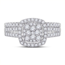 Load image into Gallery viewer, Eternal Brilliance: 10kt White Gold Round Diamond Square Halo Bridal Wedding Ring Band Set - Alternate view 4 from Splendid Jewellery