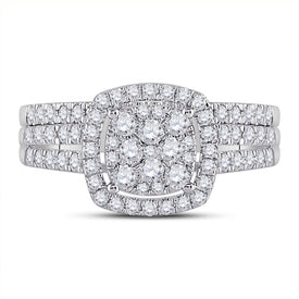 Eternal Brilliance: 10kt White Gold Round Diamond Square Halo Bridal Wedding Ring Band Set - Alternate view 4 from Splendid Jewellery