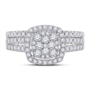 Eternal Brilliance: 10kt White Gold Round Diamond Square Halo Bridal Wedding Ring Band Set - Splendid Jewellery