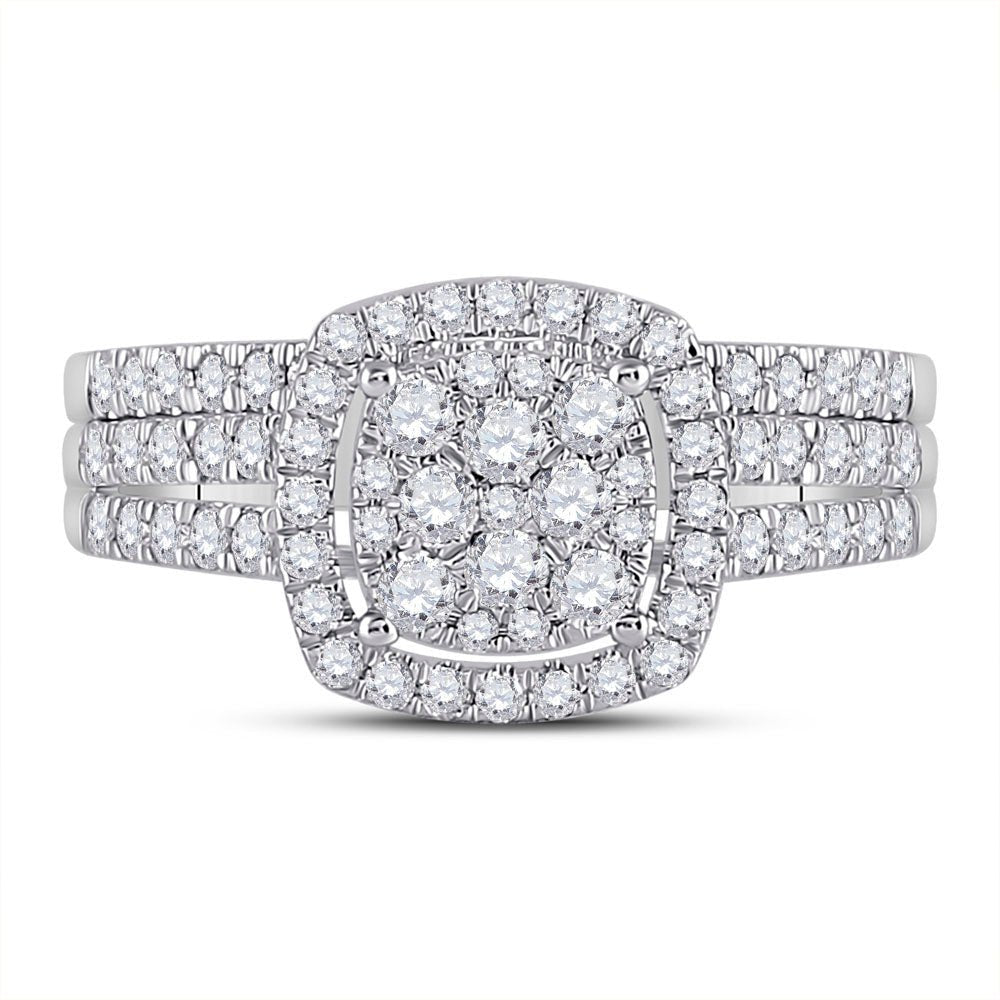 Eternal Brilliance: 10kt White Gold Round Diamond Square Halo Bridal Wedding Ring Band Set - Splendid Jewellery
