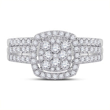 Load image into Gallery viewer, Eternal Brilliance: 10kt White Gold Round Diamond Square Halo Bridal Wedding Ring Band Set - Splendid Jewellery