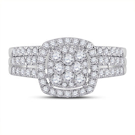 Eternal Brilliance: 10kt White Gold Round Diamond Square Halo Bridal Wedding Ring Band Set - Splendid Jewellery