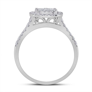 Eternal Brilliance: 10kt White Gold Round Diamond Square Halo Bridal Wedding Ring Band Set - Splendid Jewellery