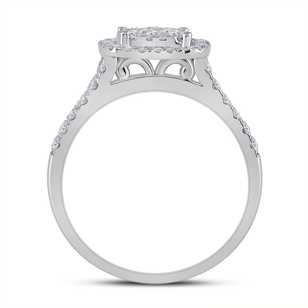 Eternal Brilliance: 10kt White Gold Round Diamond Square Halo Bridal Wedding Ring Band Set - Splendid Jewellery