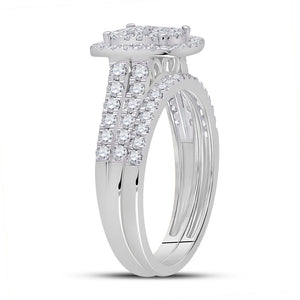 Eternal Brilliance: 10kt White Gold Round Diamond Square Halo Bridal Wedding Ring Band Set - Splendid Jewellery