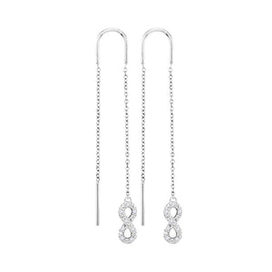 Eternal Brilliance: 10kt White Gold Womens Round Diamond Infinity Threader Earrings - Splendid Jewellery