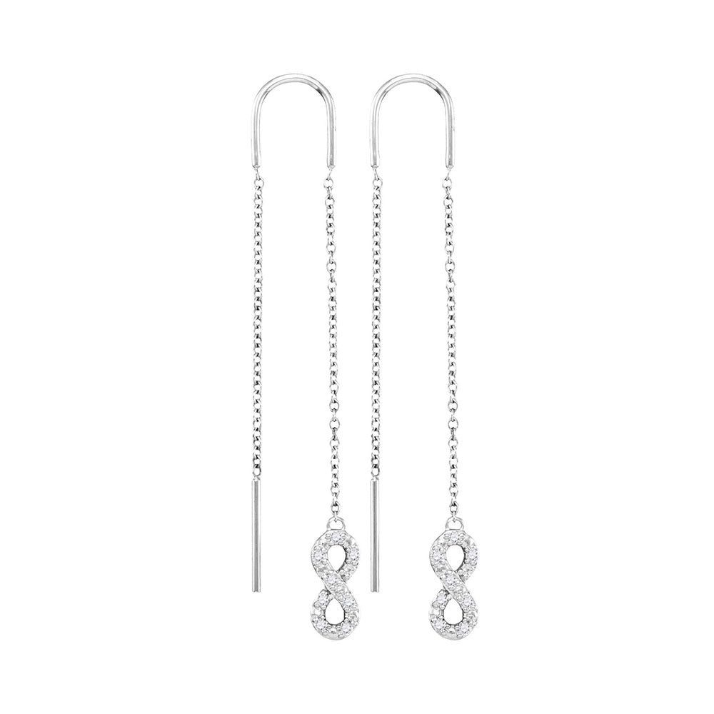 Eternal Brilliance: 10kt White Gold Womens Round Diamond Infinity Threader Earrings - Splendid Jewellery