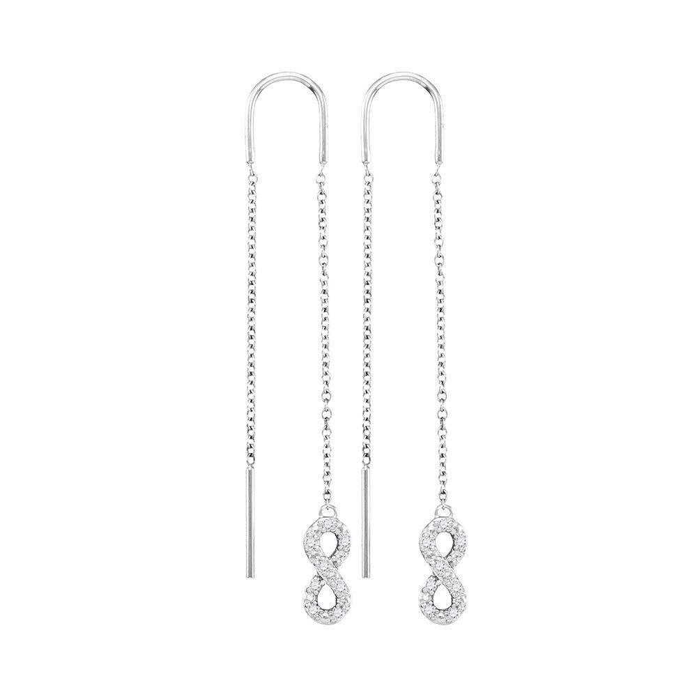 Eternal Brilliance: 10kt White Gold Womens Round Diamond Infinity Threader Earrings - Splendid Jewellery