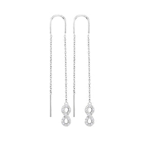 Eternal Brilliance: 10kt White Gold Womens Round Diamond Infinity Threader Earrings - Splendid Jewellery