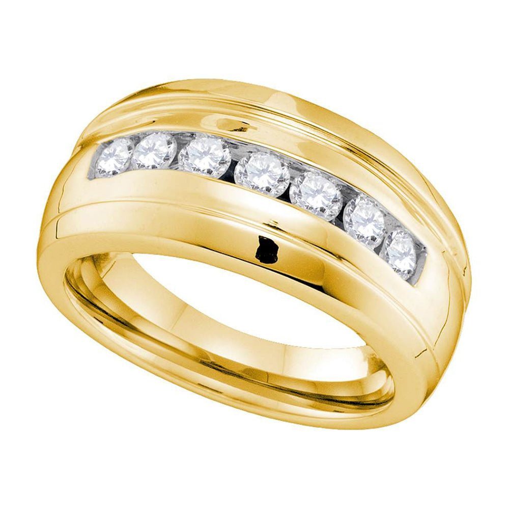 Eternal Brilliance: 10kt Yellow Gold Mens Round Channel - set Diamond Ridged Wedding Band Ring 3/4 Cttw - Splendid Jewellery