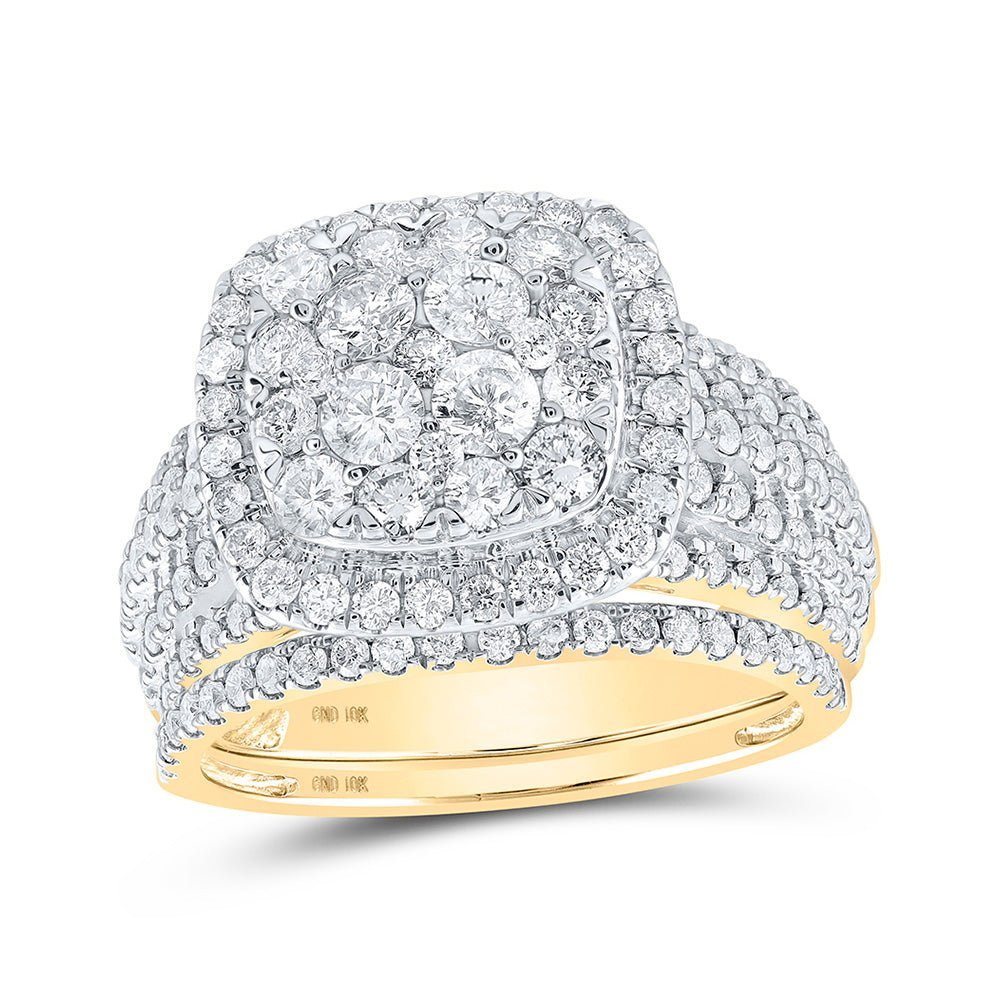 Eternal Brilliance: 10kt Yellow Gold Round Diamond Square Bridal Wedding Ring Band Set 2 Cttw - Splendid Jewellery