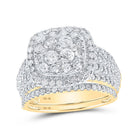 Eternal Brilliance: 10kt Yellow Gold Round Diamond Square Bridal Wedding Ring Band Set 2 Cttw - Splendid Jewellery
