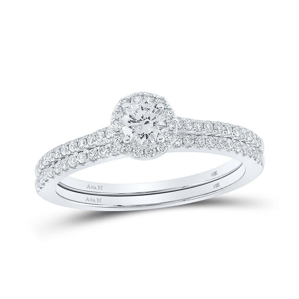 Eternal Brilliance: 14kt White Gold Diamond Halo Bridal Wedding Ring Band Set - Splendid Jewellery